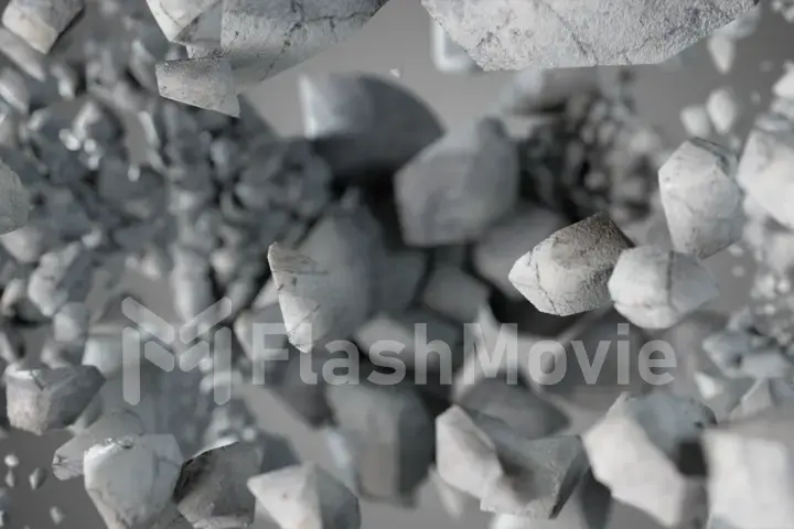 Explosion and destruction of the stone sphere 3d illustration on black isolated background