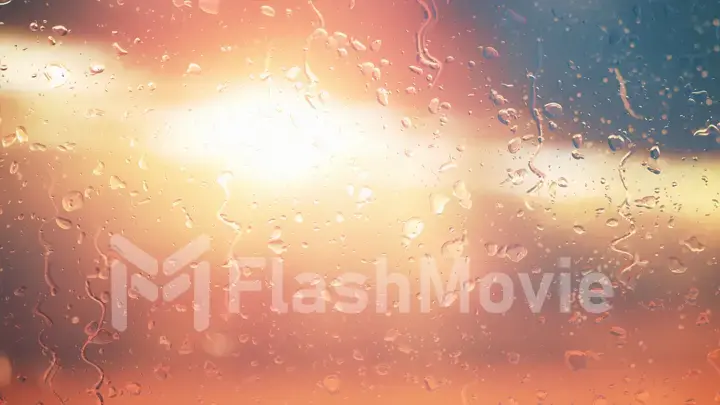 The sun in the clouds shines through the glass in the rain drops illustration
