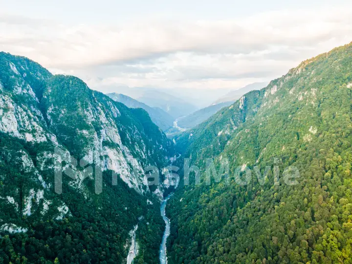 Stunning mountain landscape with a crystal clear blue lake. Aerial view