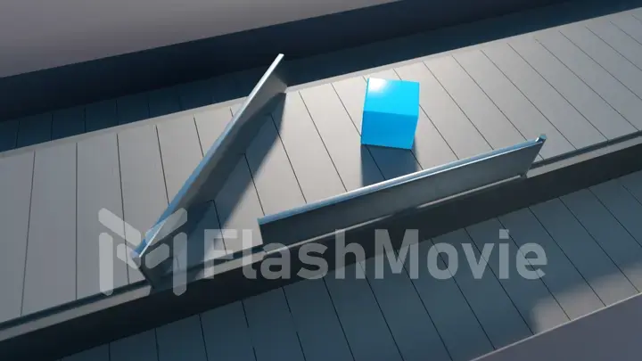 The concept of sorting and distributing goods. The colorful boxes move along the conveyor belt of the distribution center. 3d illustration