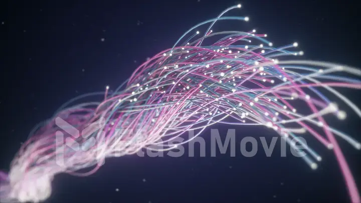 Spreading multi colored fiber wires in space. Camera movement for wires. The concept of distribution and transmission of information in the digital world 3d illustration