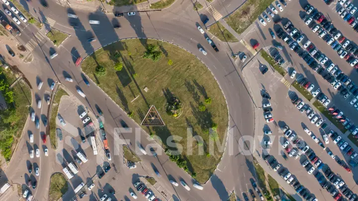 Aerial 4k top view of traffic in a circle