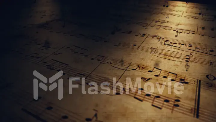 Atmospheric music background with notes on old brown paper 3d illustration