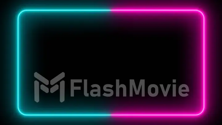 Flickering neon frame on an isolated black background. Ultraviolet modern light neon spectrum. Rectangle with rounded edges. 3d illustration