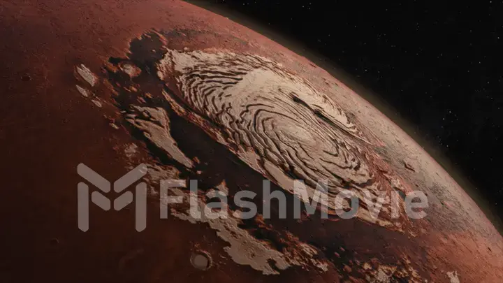 Cosmos concept. Flight over Mars. Top view of the planet's surface. 3d Illustration