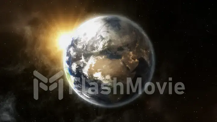 Our earth in cosmos and bright sun. 3d rendering