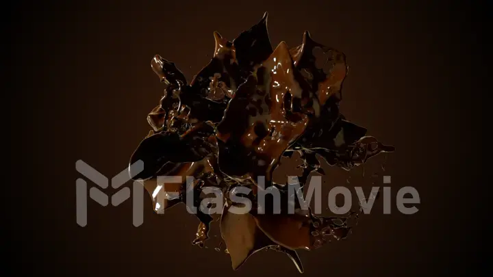 Chocolate liquid explosion on dark background. 3D render animation of splash liquid. 3d illustration