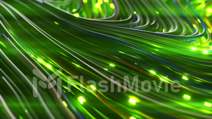 Bundles of abstract optical fiber lines. Bright light signals quickly transmit data for high speed internet connection. Technology and internet concept. 3d render