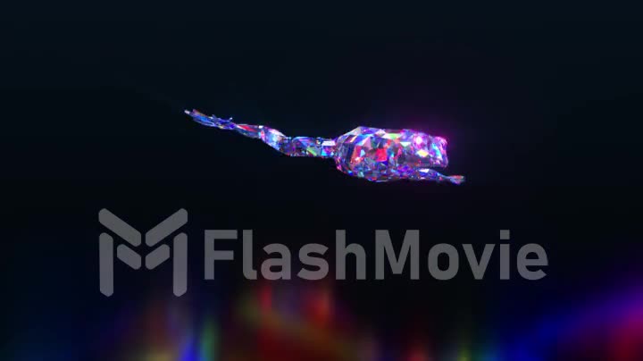 The diamond frog jumps and transforms in flight. Transformation. Blue pink color. 3d animation of a seamless loop