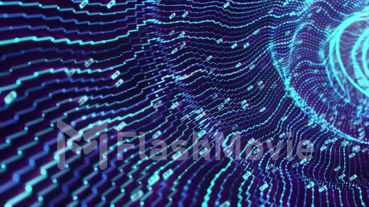 3D Big Data Digital tunnel square with futuristic matrix. Technological and related motion background.