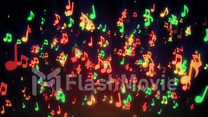 Seamless animation of colorful musical notes for music videos, LED screens and projections at night clubs, concerts, festival, exhibition, celebration, wedding and fashion events. 3d illustration