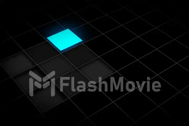 3d illustration of a glowing square in a grid. Seamless loop. Flat design. Place for your text . Concept of selection. Copy space