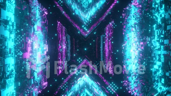 Flying in technological cyber space. Sci-fi spaceship tunnel. Futuristic technology abstract seamless VJ for tech titles and background. Motion graphic for internet, speed. 3D illustration