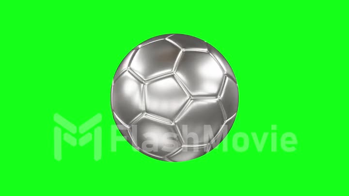 3d render of a silver ball. Rotating silver soccer ball on green screen isolated background. Chroma Key. Seamless loop animation