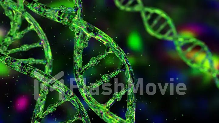 Abstract DNA on a dark background. The DNA hologram glows and shimmers with iridescent colors. Science and medicine concepts. 3d illustration