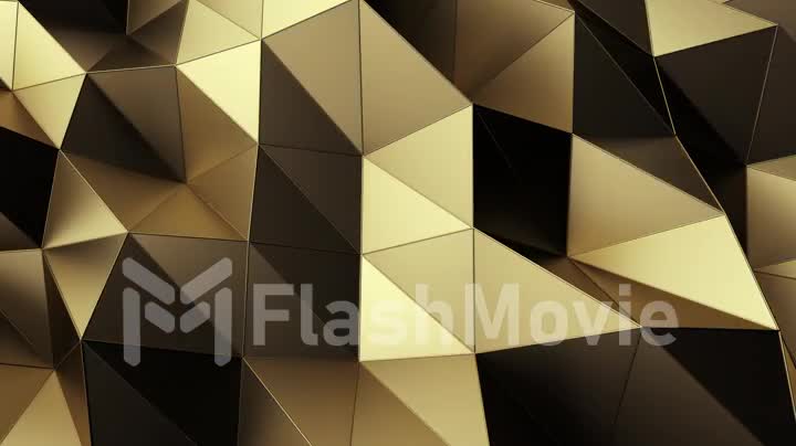 Abstract background of geometric gold surface. Computer generated loop animation. Modern background with polygonal shape. Seamless loop 3d render motion design for poster, cover, branding, banner.