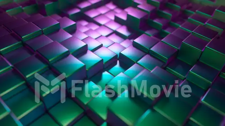 Abstract background of metal glossy cubes. Modern fashion lighting. 3d illustration