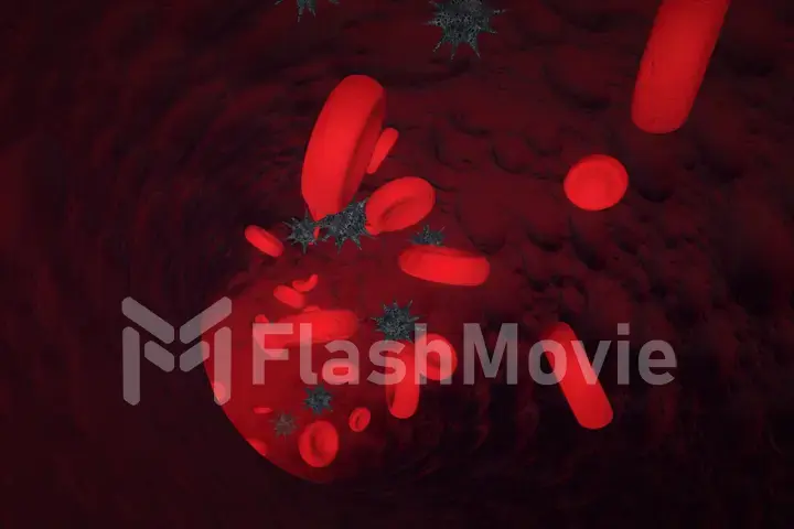 3d render illustration of human blood cells and flu virus.