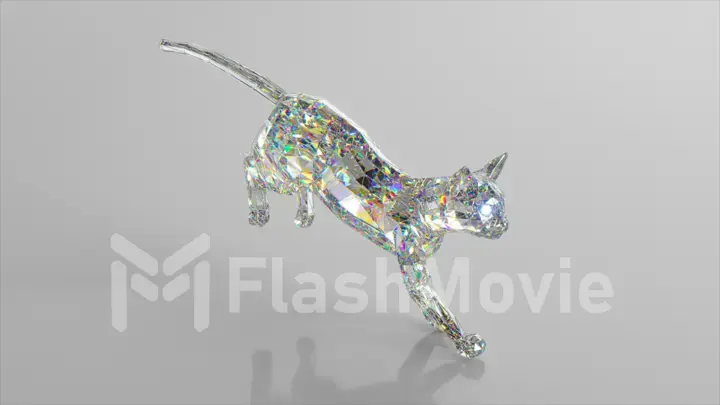 Running diamond cat. The concept of nature and animals. Low poly. White color. 3d illustration