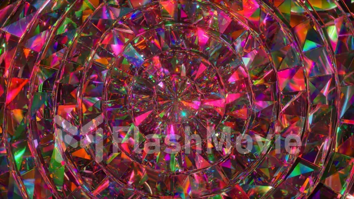 Abstract diamond circular mosaic. Pink green neon color. 3d illustration