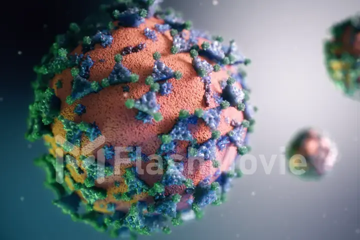 Realistic coronavirus cells for research. COVID-19 concept. also known as 2019-nCov. 3D illustration.