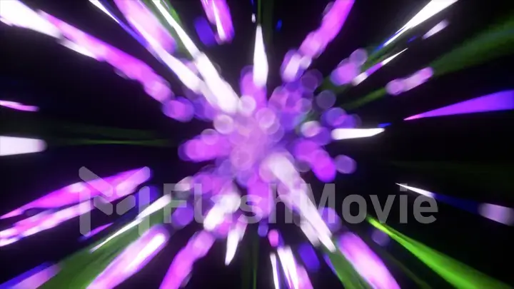 Modern technology background abstract animation concept. Purple green neon rays. Vision of fast speed transfer.