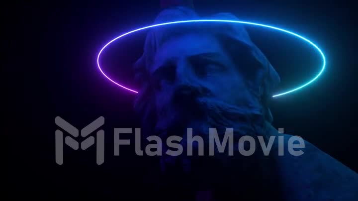 Philopoemen Sculpture illuminated by neon light. Museum art object obtained by 3D scanning. Retro futuristic design. 3d animtion