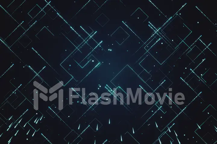 Abstract technologic background with stripes and particles 3d illustration