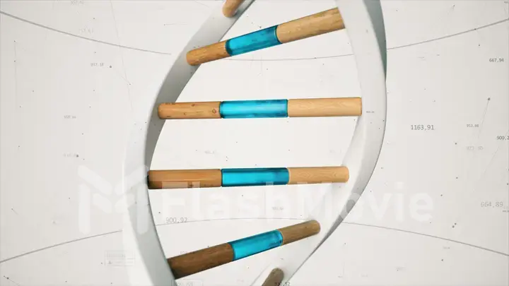 The structure of the human DNA rotates against the background of compounds and numbers. Conceptual science technology 3d illustration