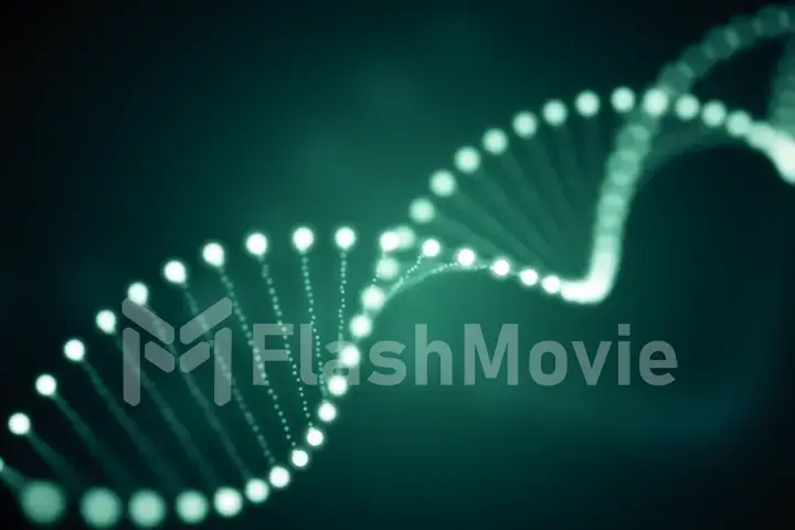 3d illustration of rotating DNA glowing molecule on green background