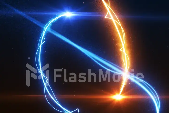 Cold and hot light streak breaks out on a black background with smoke and light particles 3d illustration