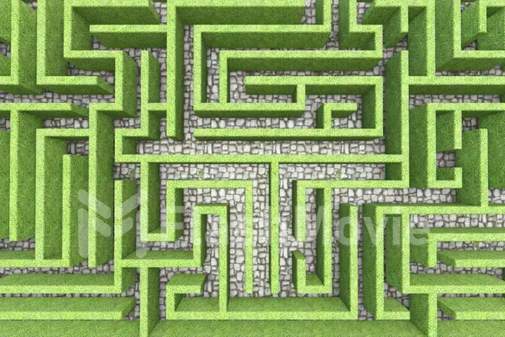3d illustration flight over labyrinths from grass walls