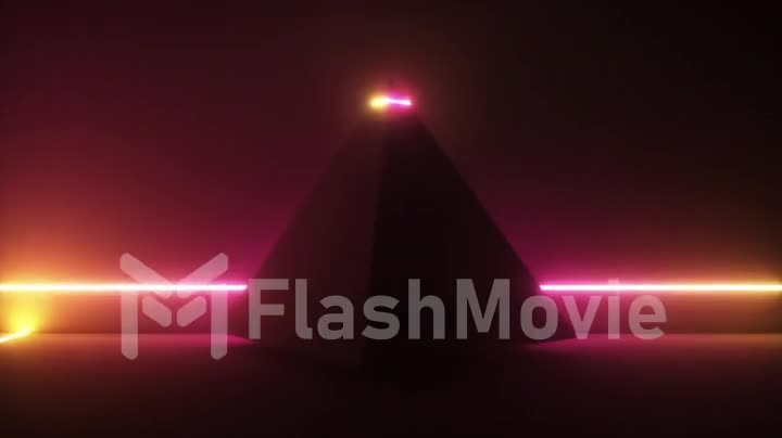 3d render, glowing neon light pyramid, laser show, blank space, disco, esoteric energy, abstract background, seamless loop animation, ultraviolet spectrum