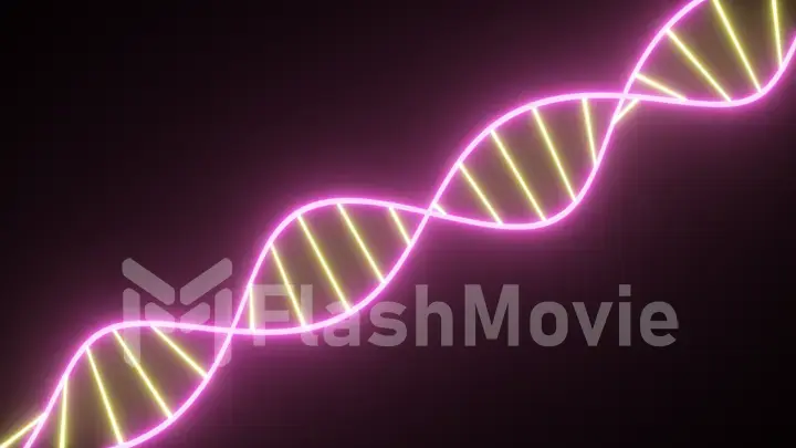 Rotating neon dna chain. Fluorescent ultraviolet lights. Sci-fi style. Modern neon blue purple light spectrum. 3d illustration