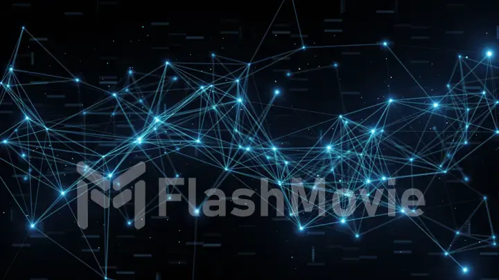 Abstract flashing connected digital data nodes and connection paths on any type of network 3d illustration