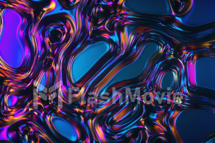 Abstract 3d render holographic oil surface background, foil wavy surface, wave and ripples, ultraviolet modern light, neon blue pink spectrum colors. 3d illustration