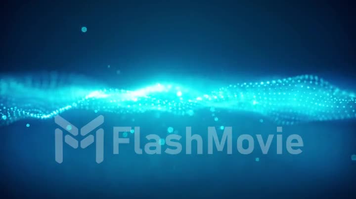 The perfect movement of the gold background. Golden sun dust of the universe with stars on a blue background. Motion of abstract particles. VJ Seamless loop 3d animation.