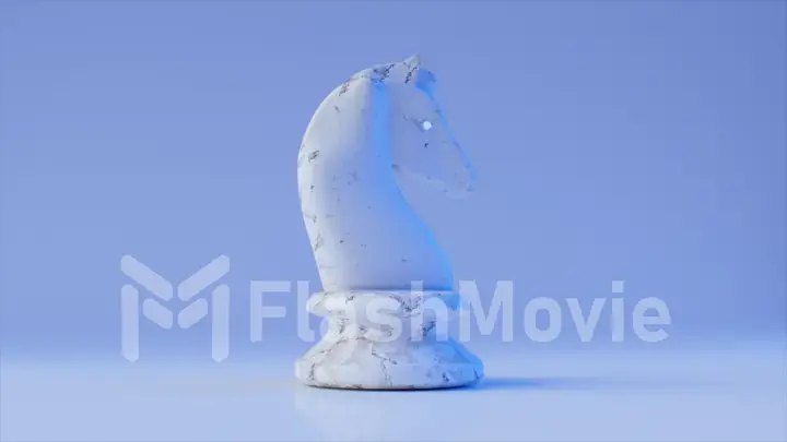 Game concept. White marble chess knight on a blue background. 3d illustration