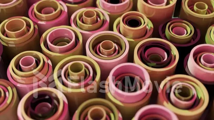 Abstraction concept. The pipes are stacked one inside the other. Pink brown purple color. 3d illustration