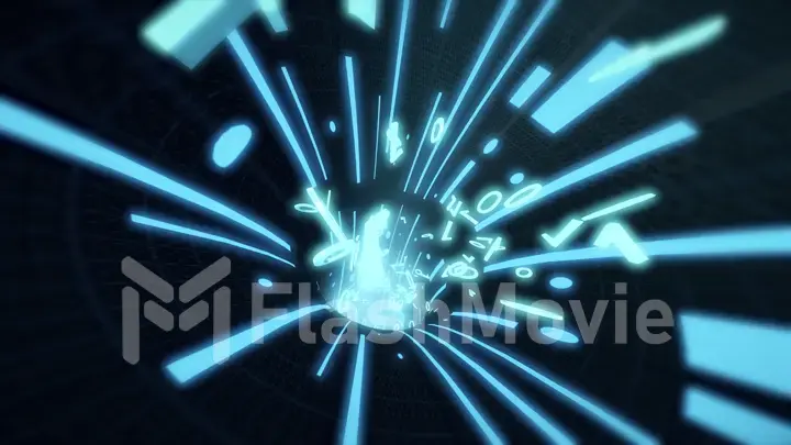 Binary code flies in the wire internet cables 3d illustration
