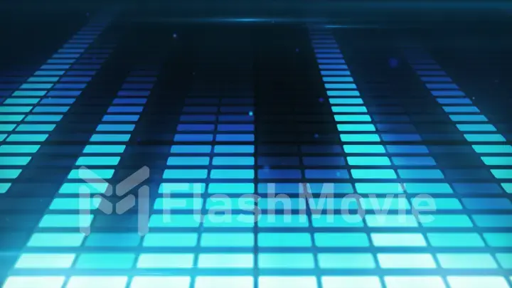 Music control levels in blue color bars. Audio equalizer bars moving.