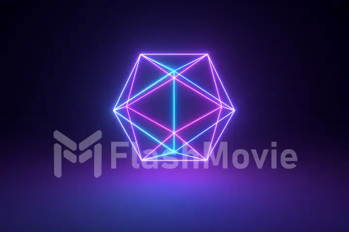 Rotating abstract geometric neon figure. Modern ultraviolet blue purple light spectrum. 3d illustration