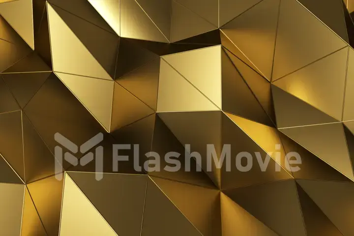 Abstract background of geometric gold surface. Computer generated loop animation. Modern background with polygonal shape. 3d illustration motion design for poster, cover, branding, banner.