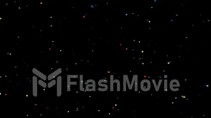 Falling of multi-colored confetti on a black background isolated 3d illustration