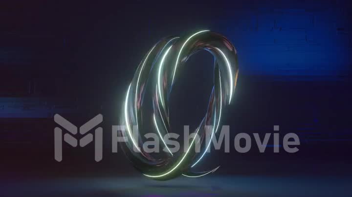 Collection Living Alphabet. Unique twisted letters. Neon dark color. Letter Q. 3d animation of seamless loop
