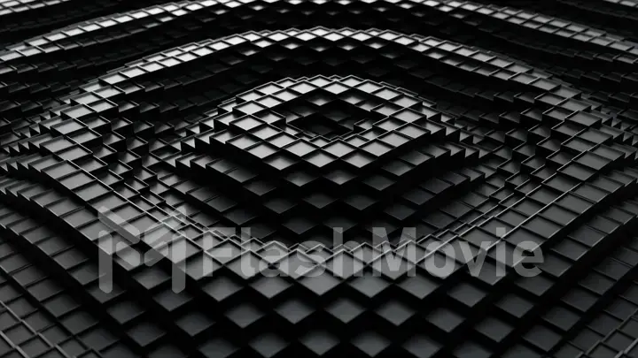 3d render. Dark plastic cubic surface in wave motion. Abstract 3d illustration of cubes moving up and down.