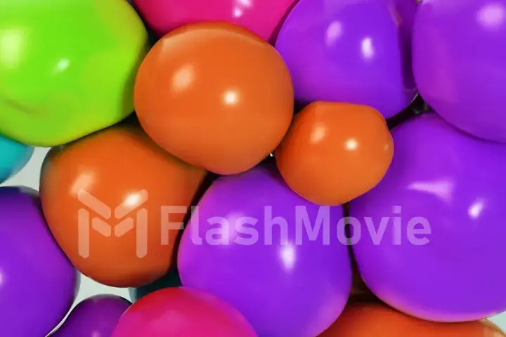 Abstract multicolored squishy balls move and interact with each other with internal pressure trying to find a place for themselves. 3d illustration
