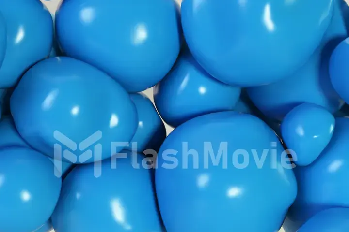 Abstract colorful blue squishy balls move and interact with each other with internal pressure trying to find a place for themselves. 3d illustration