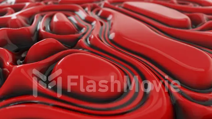 Abstract wavy dynamic surface. Red black abstract liquid background with ripple wave. Motion design template. 3d illustration