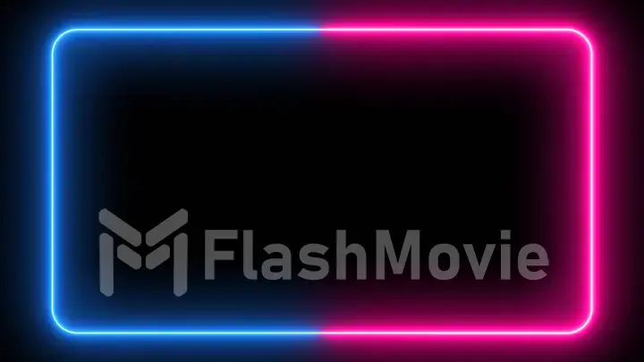 Flickering neon frame on an isolated black background. Ultraviolet modern light neon spectrum. Rectangle with rounded edges. 3d illustration